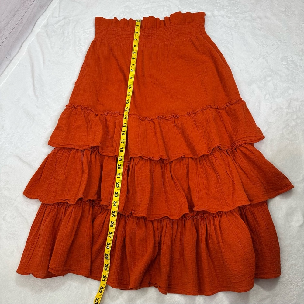 Free People Tiered Ruffle Midi Skirt - Burnt Orange Size L - Picture 7 of 7